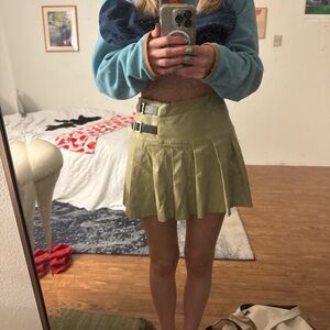 WeWoreWhat Olive Mini Skirt with Buckle Detail